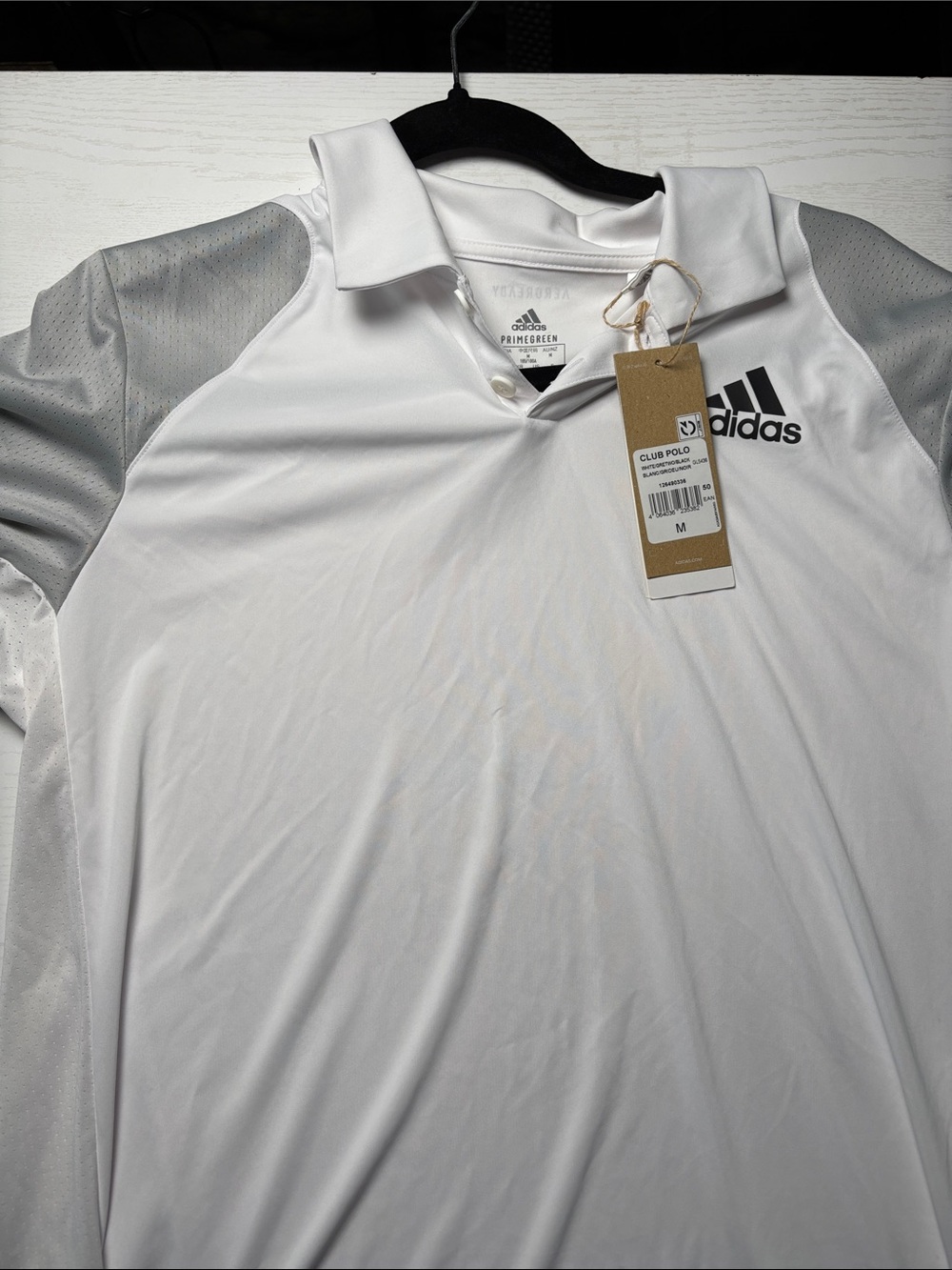 adidas White Polo with Gray Accent Sleeves size M